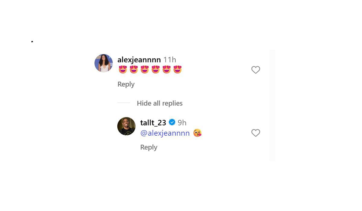 Alex Jean Glover reacts to Trey Jemison III's post on Instagram